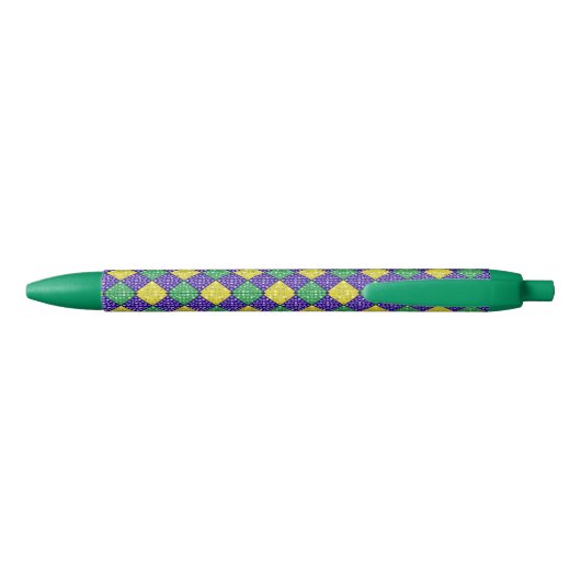 Mardi Gras Harlequin Diamond Carnival Patroon Zwarte Inkt Pen (Achterkant)
