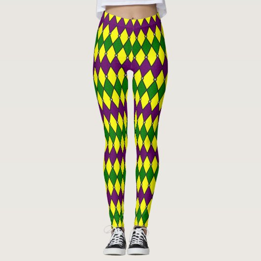 Mardi Gras Harlequin Diamond Pattern Leggings (Voorkant)