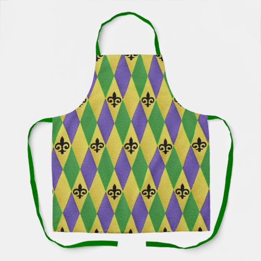 Mardi Gras Harlequin Fleur De Lis Apron Schort (Voorkant)