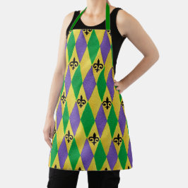 Mardi Gras Harlequin Fleur De Lis Apron Schort
