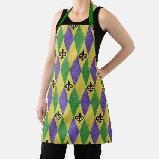 Mardi Gras Harlequin Fleur De Lis Apron Schort (Insitu)