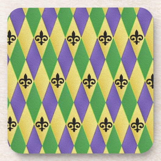 Mardi Gras Harlequin Fleur De Lis Bier Onderzetter (Voorkant)