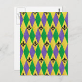 Mardi Gras Harlequin Fleur De Lis Briefkaart (Voorkant / Achterkant)