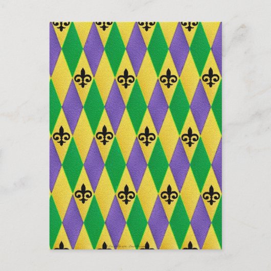 Mardi Gras Harlequin Fleur De Lis Briefkaart (Voorkant)