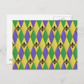 Mardi Gras Harlequin Fleur De Lis Briefkaart (Voorkant / Achterkant)