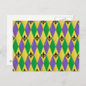 Mardi Gras Harlequin Fleur De Lis Briefkaart (Voorkant / Achterkant)