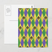 Mardi Gras Harlequin Fleur De Lis Briefkaart (Voorkant / Achterkant)