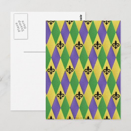 Mardi Gras Harlequin Fleur De Lis Briefkaart (Voorkant / Achterkant)