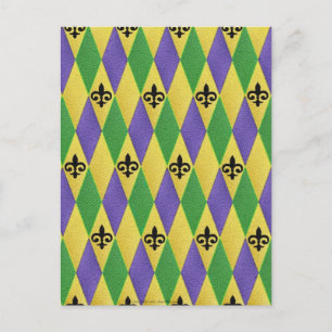 Mardi Gras Harlequin Fleur De Lis Briefkaart