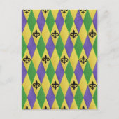 Mardi Gras Harlequin Fleur De Lis Briefkaart (Voorkant)