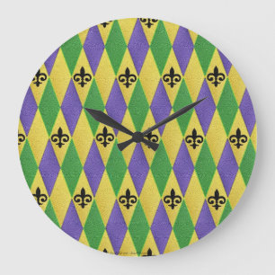 Mardi Gras Harlequin Fleur De Lis Grote Klok