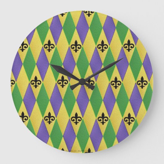 Mardi Gras Harlequin Fleur De Lis Grote Klok (Voorkant)