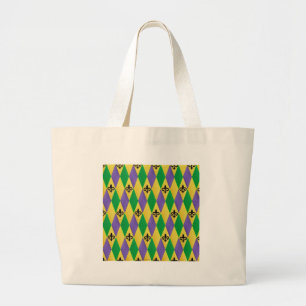 Mardi Gras Harlequin Fleur De Lis Grote Tote Bag