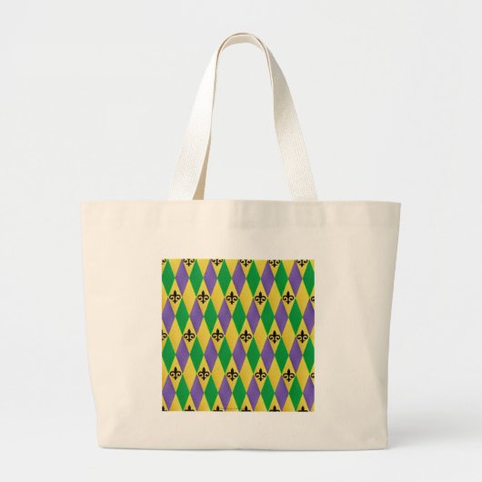 Mardi Gras Harlequin Fleur De Lis Grote Tote Bag (Voorkant)