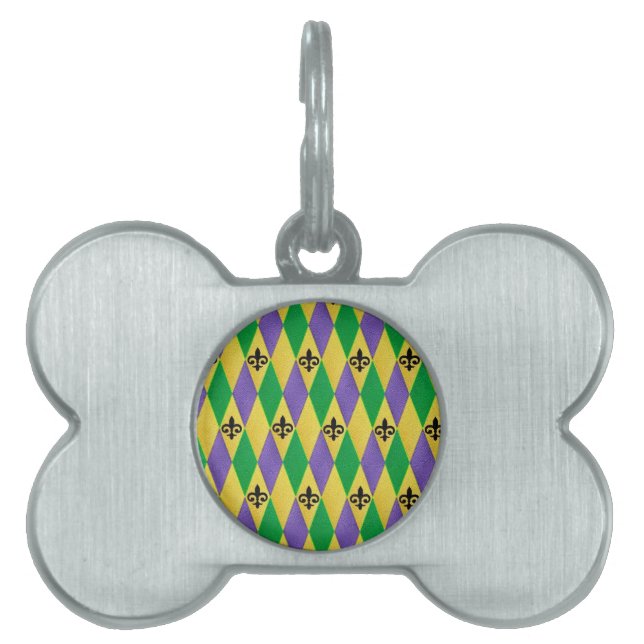 Mardi Gras Harlequin Fleur De Lis Huisdieren Naamplaatje (voorkant)