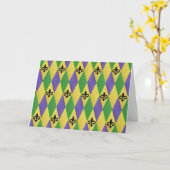 Mardi Gras Harlequin Fleur De Lis Kaart (Gele Bloem)