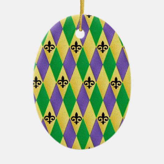 Mardi Gras Harlequin Fleur De Lis Keramisch Ornament (Voorkant)