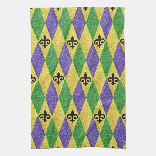 Mardi Gras Harlequin Fleur De Lis Keukenhanddoeken (Verticaal)