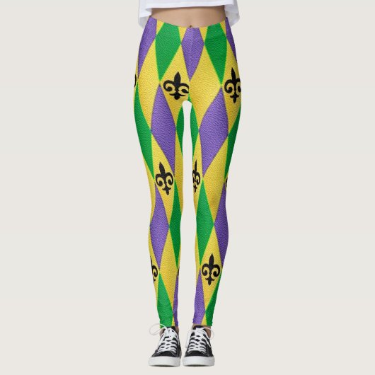 Mardi Gras Harlequin Fleur De Lis Leggings (Voorkant)