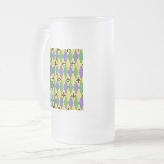 Mardi Gras Harlequin Fleur De Lis Matglas Bierpul (Voorkant links)