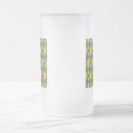 Mardi Gras Harlequin Fleur De Lis Matglas Bierpul (Center)