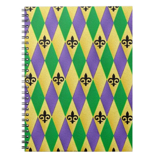 Mardi Gras Harlequin Fleur De Lis Notitieboek (Voorkant)