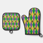 Mardi Gras Harlequin Fleur De Lis Ovenwant & Pannenlap Set (Voorkant)