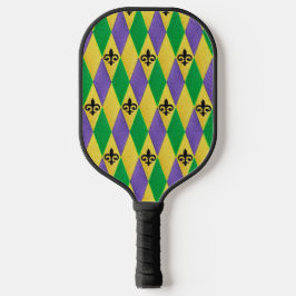 Mardi Gras Harlequin Fleur De Lis Pickleball Paddle