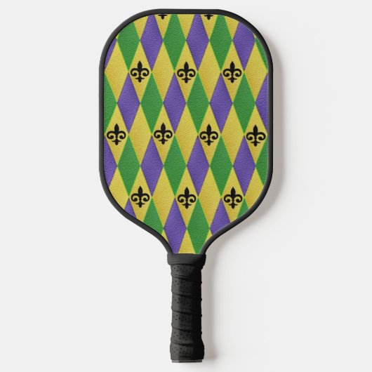 Mardi Gras Harlequin Fleur De Lis Pickleball Paddle (Voorkant)