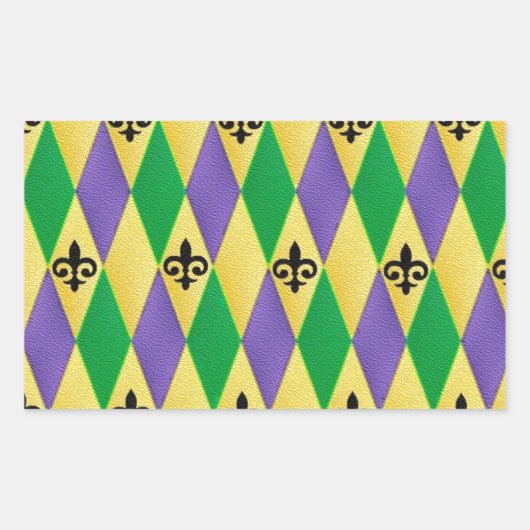 Mardi Gras Harlequin Fleur De Lis Rechthoekige Sticker (Voorkant)