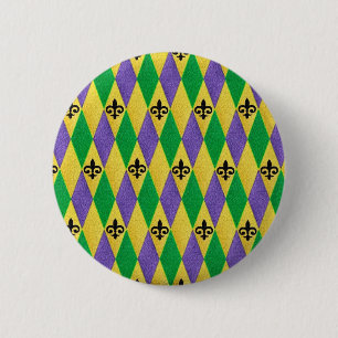 Mardi Gras Harlequin Fleur De Lis Ronde Button 5,7 Cm