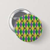 Mardi Gras Harlequin Fleur De Lis Ronde Button 5,7 Cm (Voorkant /achterkant)
