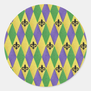 Mardi Gras Harlequin Fleur De Lis Ronde Sticker