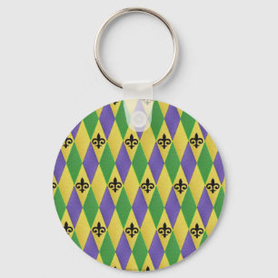 Mardi Gras Harlequin Fleur De Lis Sleutelhanger