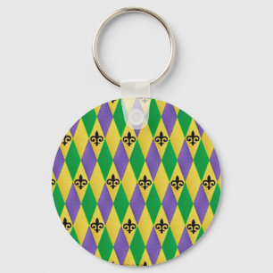 Mardi Gras Harlequin Fleur De Lis Sleutelhanger