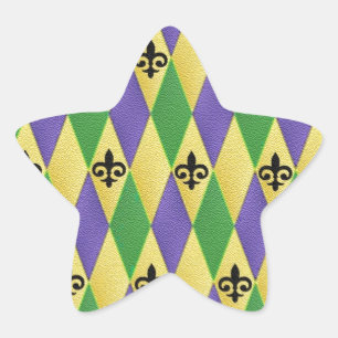 Mardi Gras Harlequin Fleur De Lis Ster Sticker