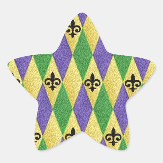 Mardi Gras Harlequin Fleur De Lis Ster Sticker (Voorkant)