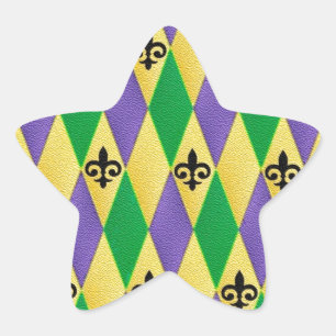 Mardi Gras Harlequin Fleur De Lis Ster Sticker