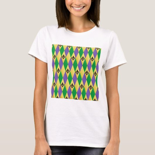 Mardi Gras Harlequin Fleur De Lis T-shirt (Voorkant)