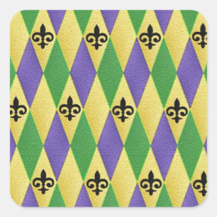 Mardi Gras Harlequin Fleur De Lis Vierkante Sticker