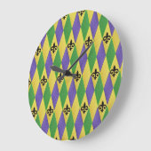 Mardi Gras Harlequin Fleur De Lis Wall Clock Grote Klok (Hoek)