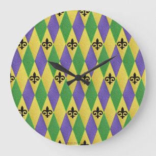 Mardi Gras Harlequin Fleur De Lis Wall Clock Grote Klok