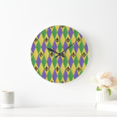 Mardi Gras Harlequin Fleur De Lis Wall Clock Grote Klok (Huis)