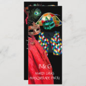 MARDI GRAS HARLEQUIN KOSTUUM MASKERBAL KAART (Voorkant / Achterkant)