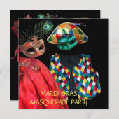 MARDI GRAS HARLEQUIN KOSTUUM MASKERBAL KAART (Voorkant / Achterkant)