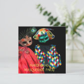 MARDI GRAS HARLEQUIN KOSTUUM MASKERBAL KAART (Staand voorkant)