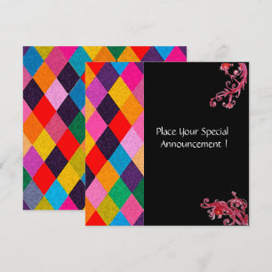 MARDI GRAS HARLEQUIN PATROON Kleurrijke Rhombei  Kaart