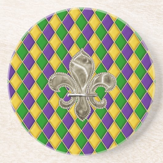 Mardi Gras Harlequin Patroon Onderzetter w/Fleur d (Voorkant)