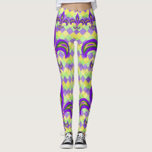 Mardi Gras Harlequin Pattern en Fleur de Lis Leggings