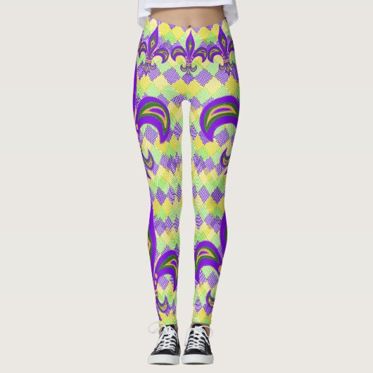 Mardi Gras Harlequin Pattern en Fleur de Lis Leggings (Voorkant)